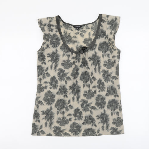 Papaya Womens Beige Floral Polyester Basic Blouse Size 10 Scoop Neck
