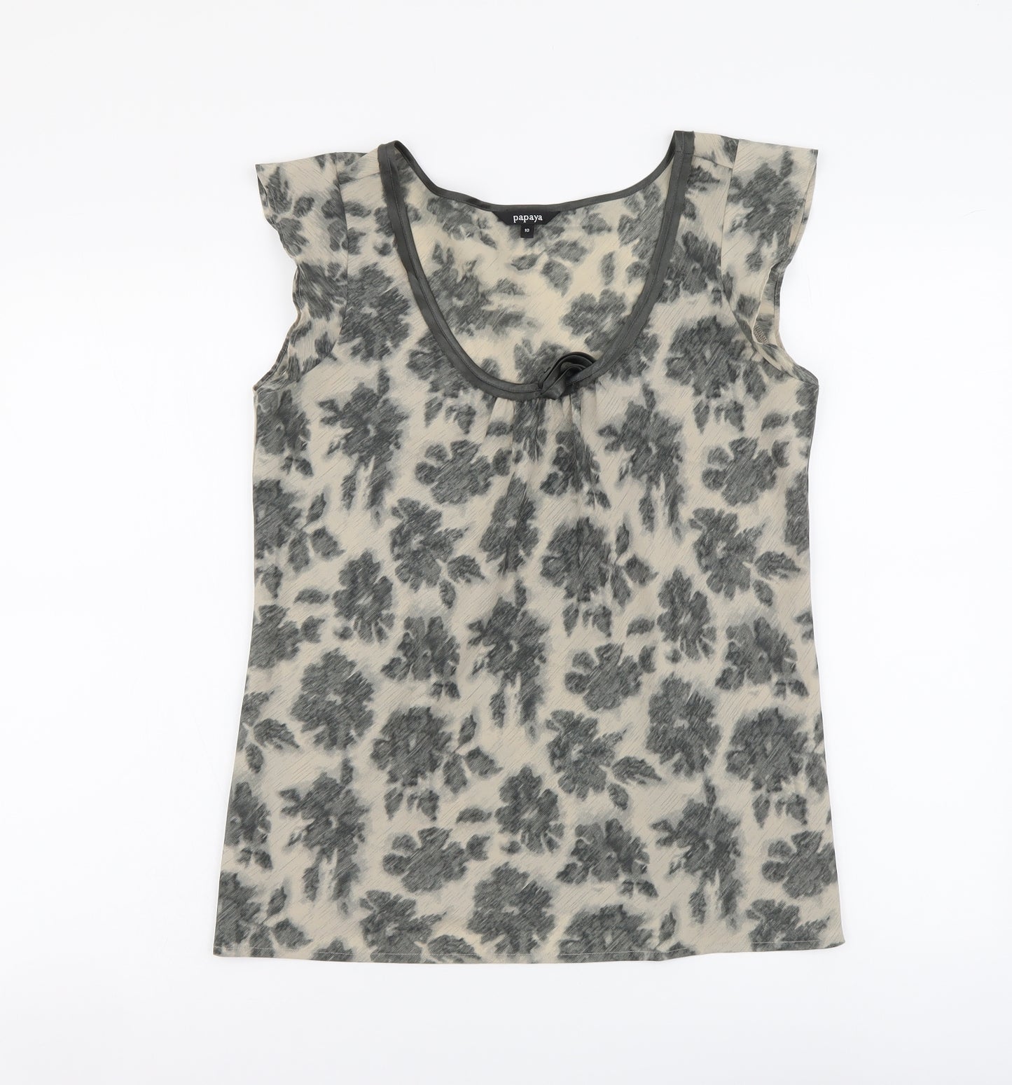 Papaya Womens Beige Floral Polyester Basic Blouse Size 10 Scoop Neck