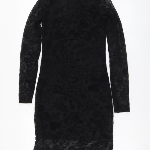 Boohoo Womens Black Polyester Bodycon Size 8 Round Neck Pullover
