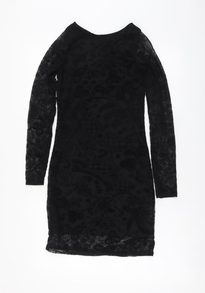 Boohoo Womens Black Polyester Bodycon Size 8 Round Neck Pullover