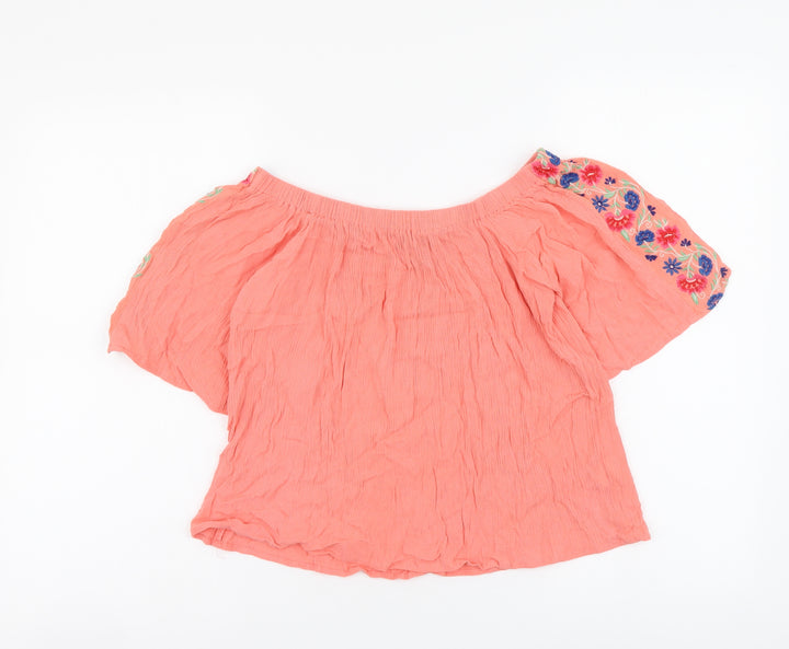 Atmosphere Womens Orange Viscose Basic Blouse Size 10 Off the Shoulder
