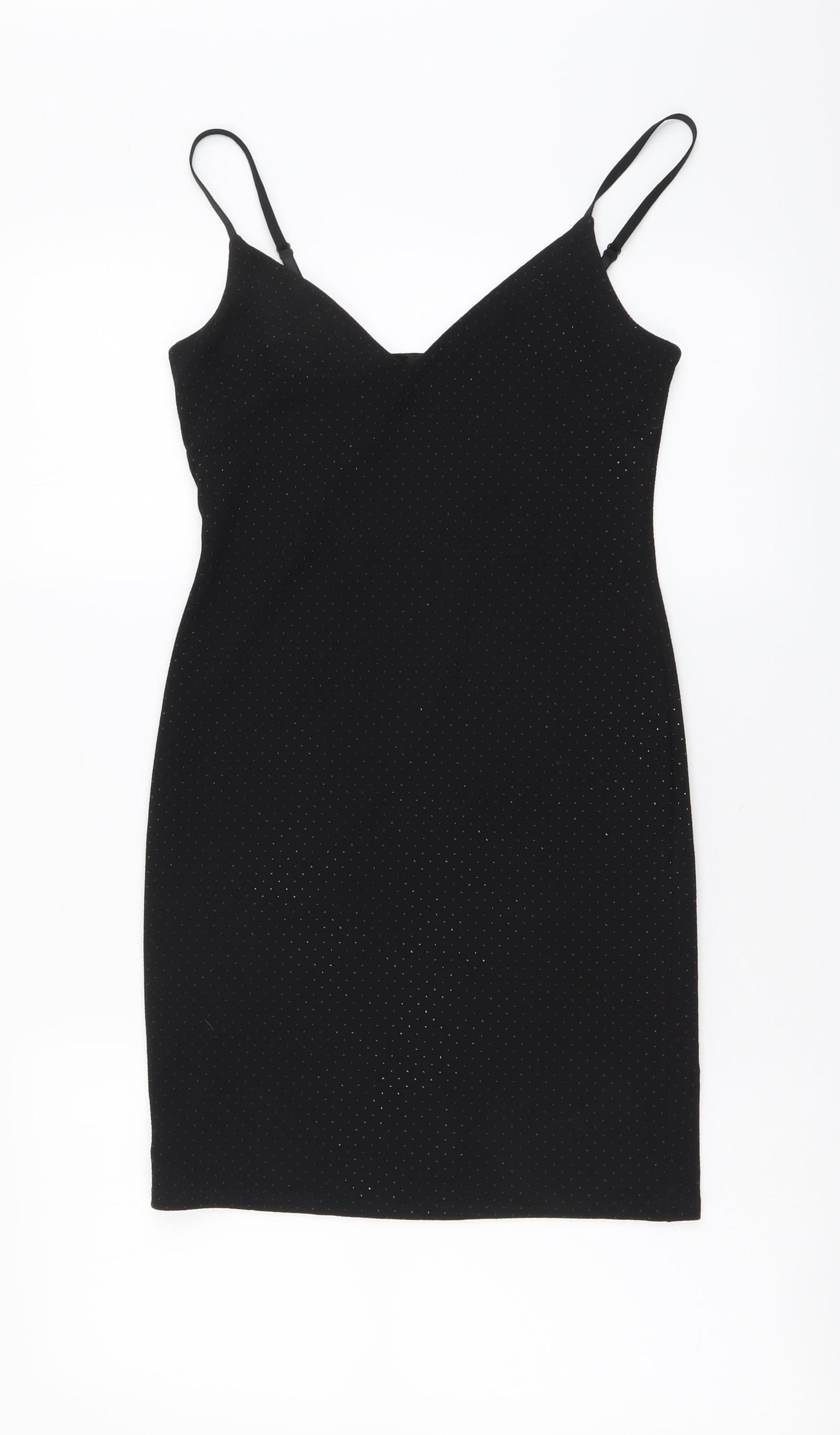 Topshop Womens Black Polyester Mini Size 8 V-Neck Pullover