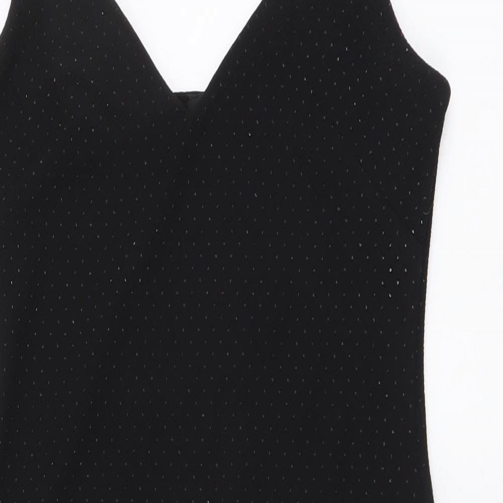 Topshop Womens Black Polyester Mini Size 8 V-Neck Pullover