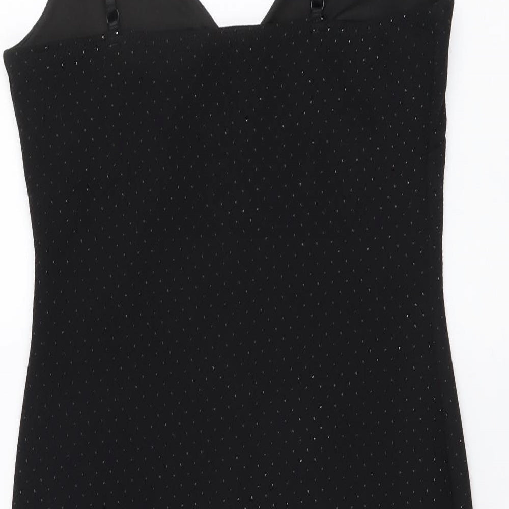 Topshop Womens Black Polyester Mini Size 8 V-Neck Pullover