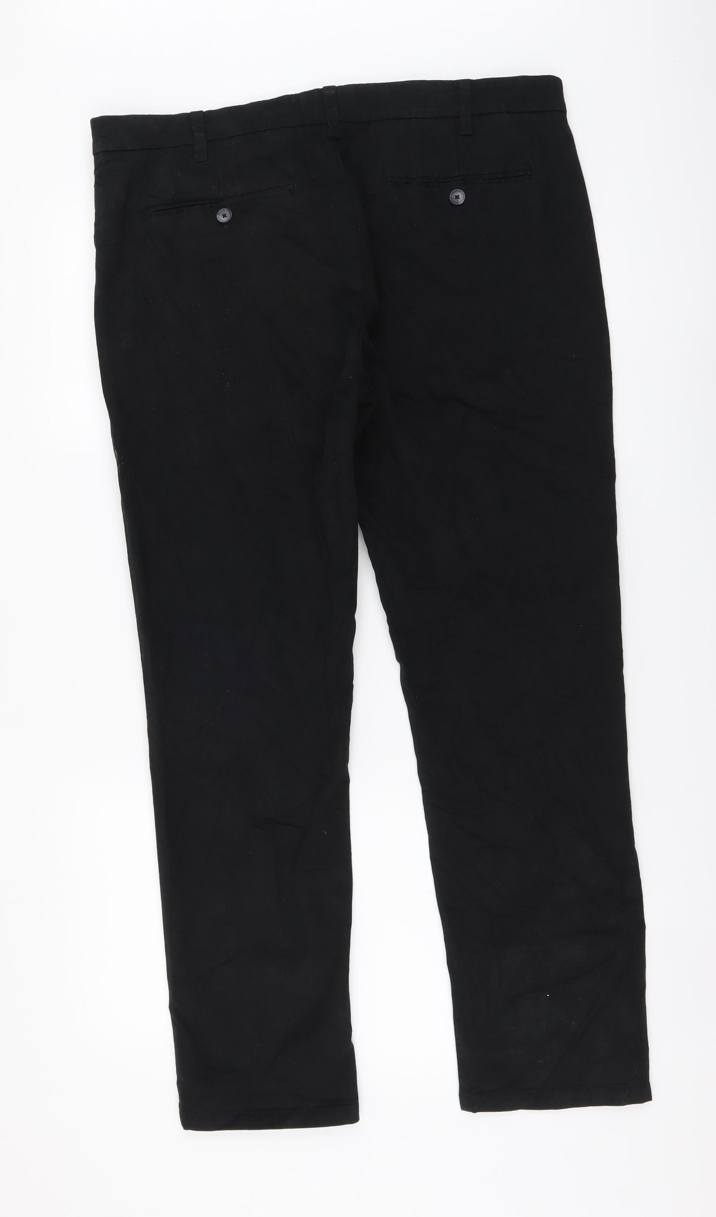 Marks and Spencer Mens Black Cotton Trousers Size 36 in L29 in Regular Button