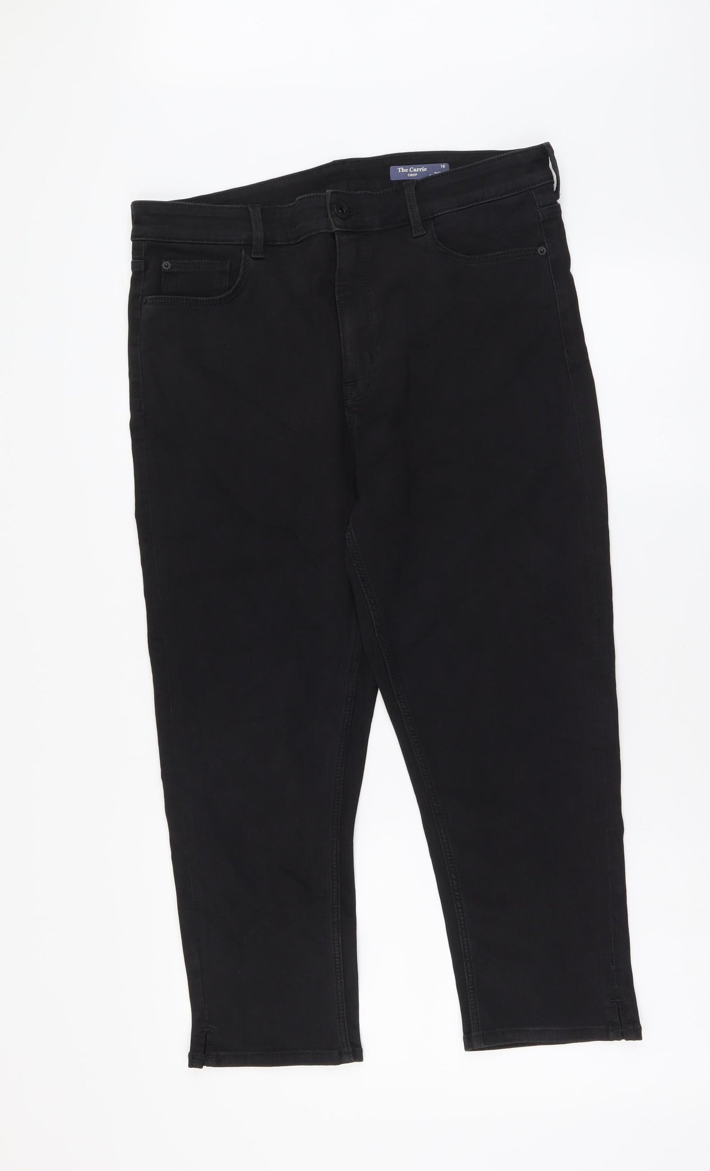 Marks and Spencer Womens Black Cotton Cropped Jeans Size 16 L22 in Regular Button