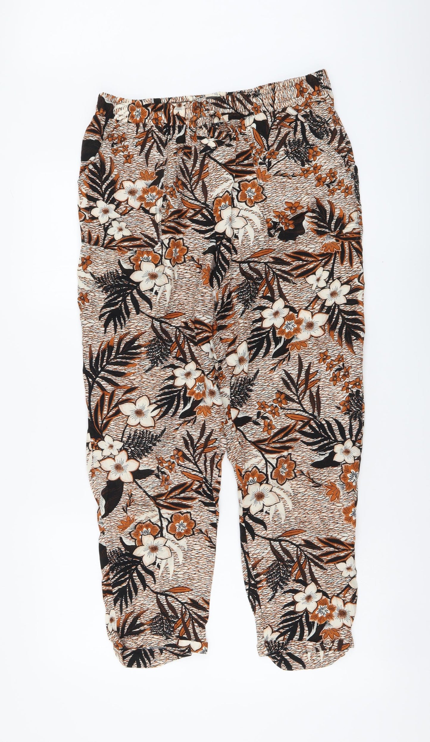 Primark Womens Multicoloured Floral Viscose Trousers Size 14 L25 in Regular Drawstring