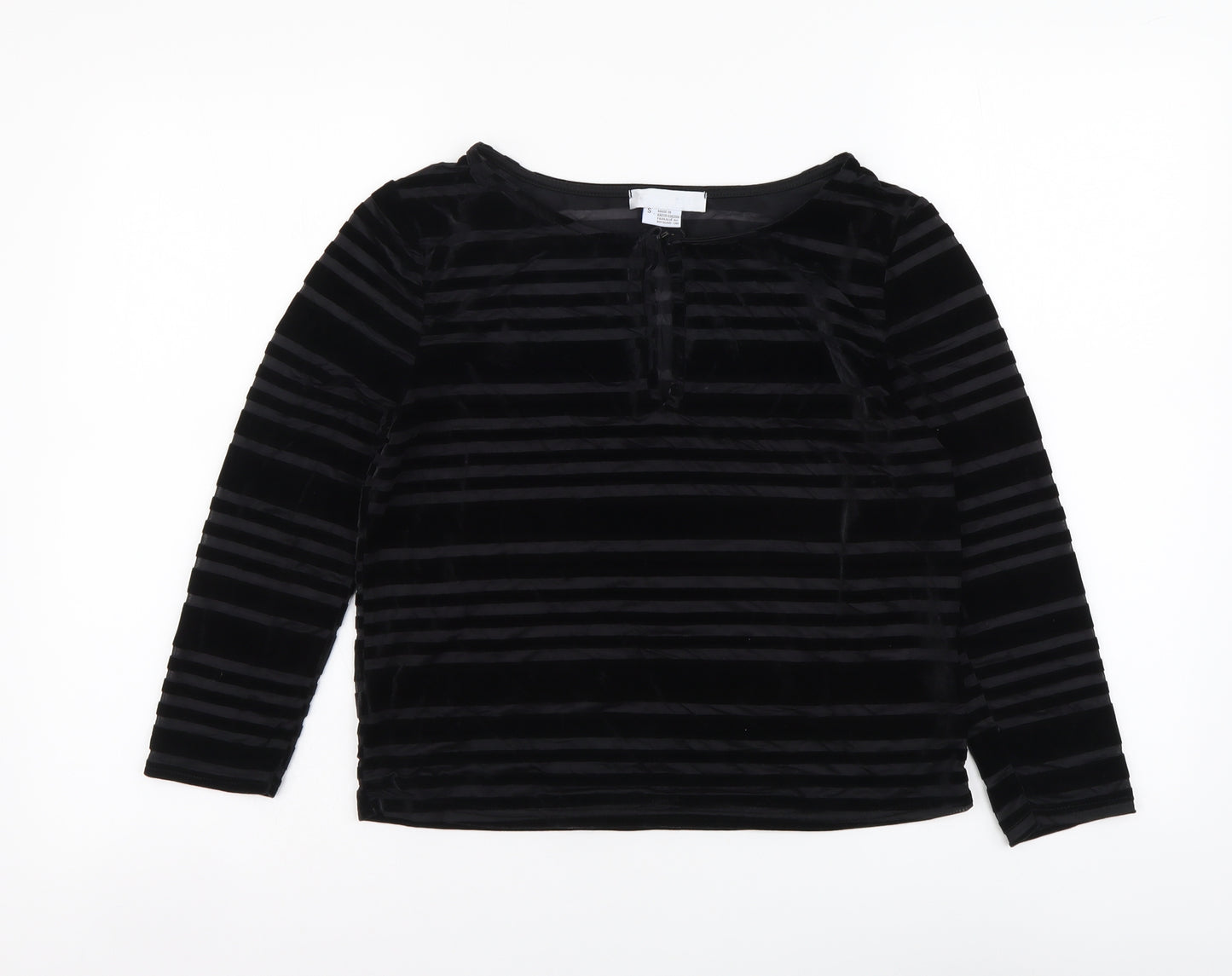 Cooperative Womens Black Striped Polyester Basic Blouse Size S Round Neck