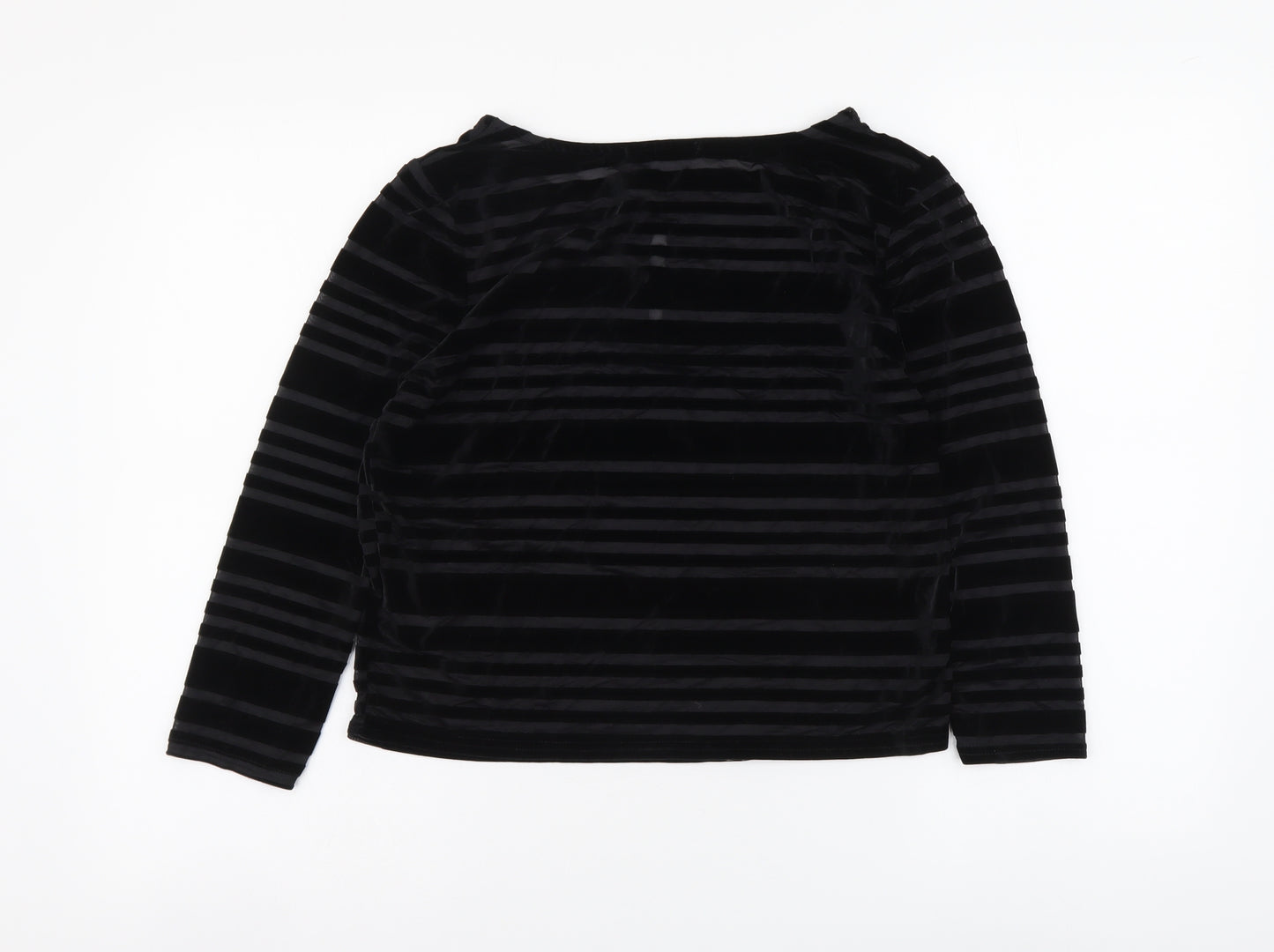 Cooperative Womens Black Striped Polyester Basic Blouse Size S Round Neck
