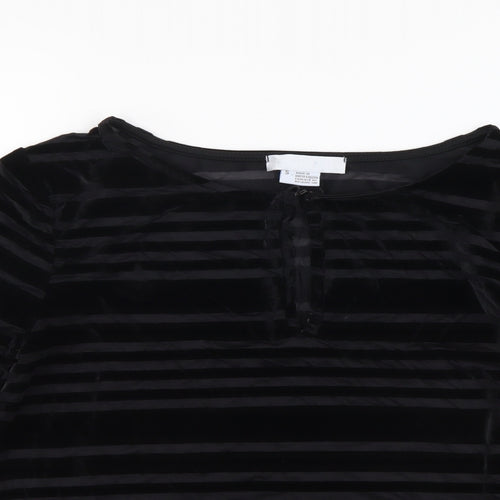 Cooperative Womens Black Striped Polyester Basic Blouse Size S Round Neck