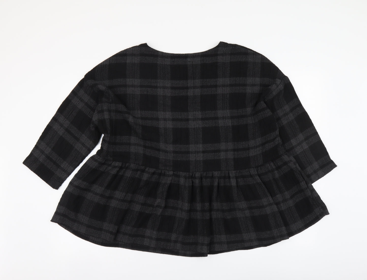 Sahara Womens Grey Plaid Polyester Basic Blouse Size M Round Neck - Peplum