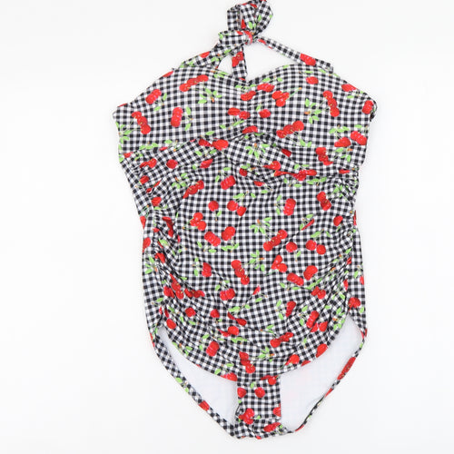 Blooming Jelly Womens Grey Check Nylon One Piece Size L - Cherry Print