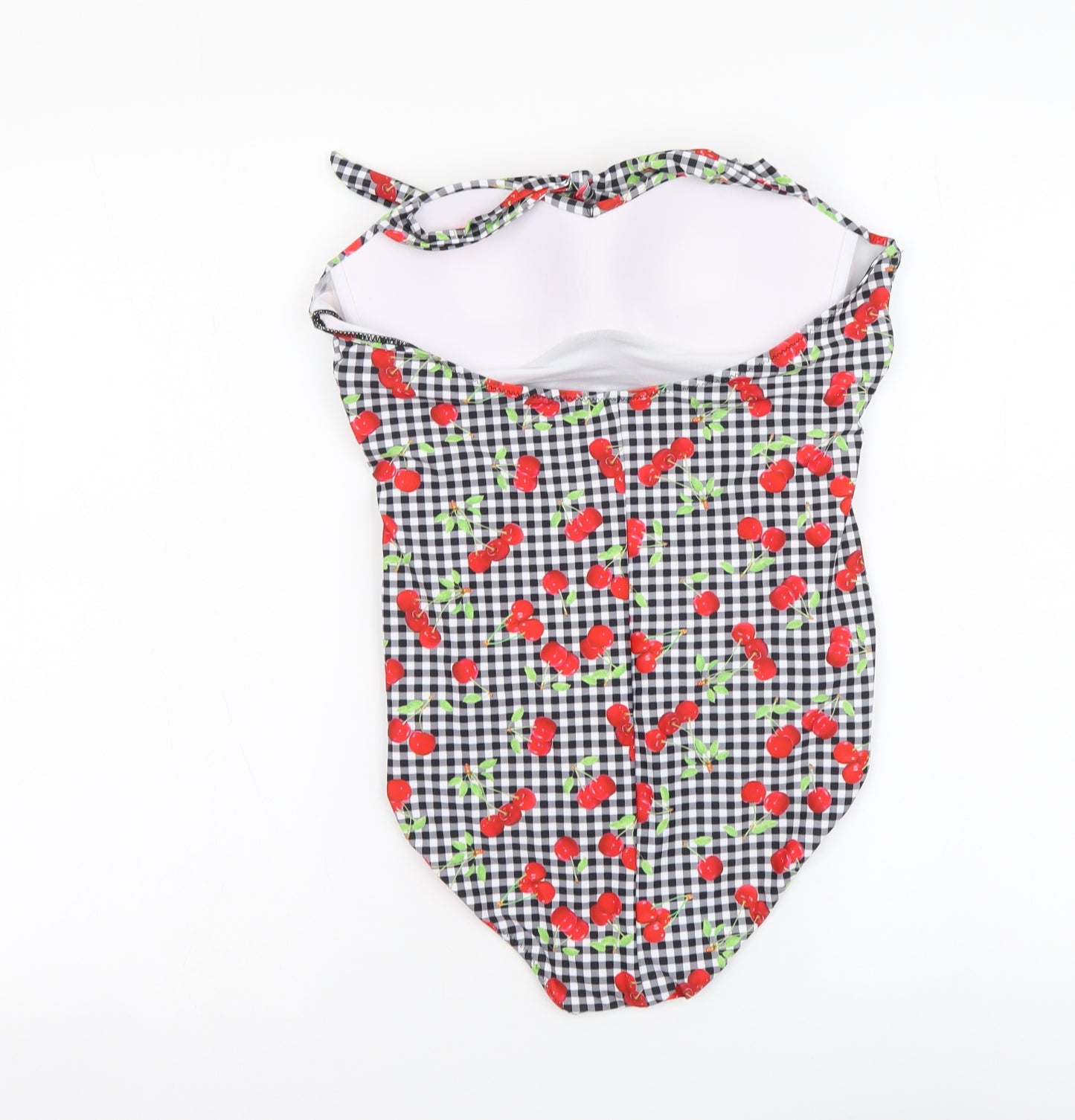 Blooming Jelly Womens Grey Check Nylon One Piece Size L - Cherry Print