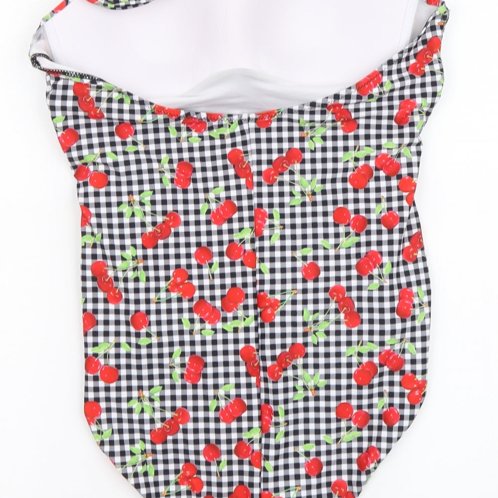 Blooming Jelly Womens Grey Check Nylon One Piece Size L - Cherry Print