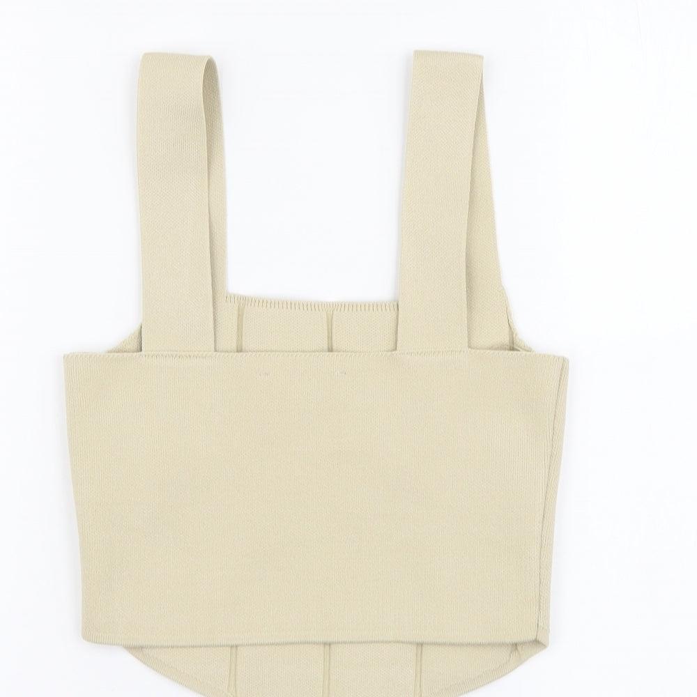 Primark Womens Beige Polyester Cropped Tank Size S Square Neck