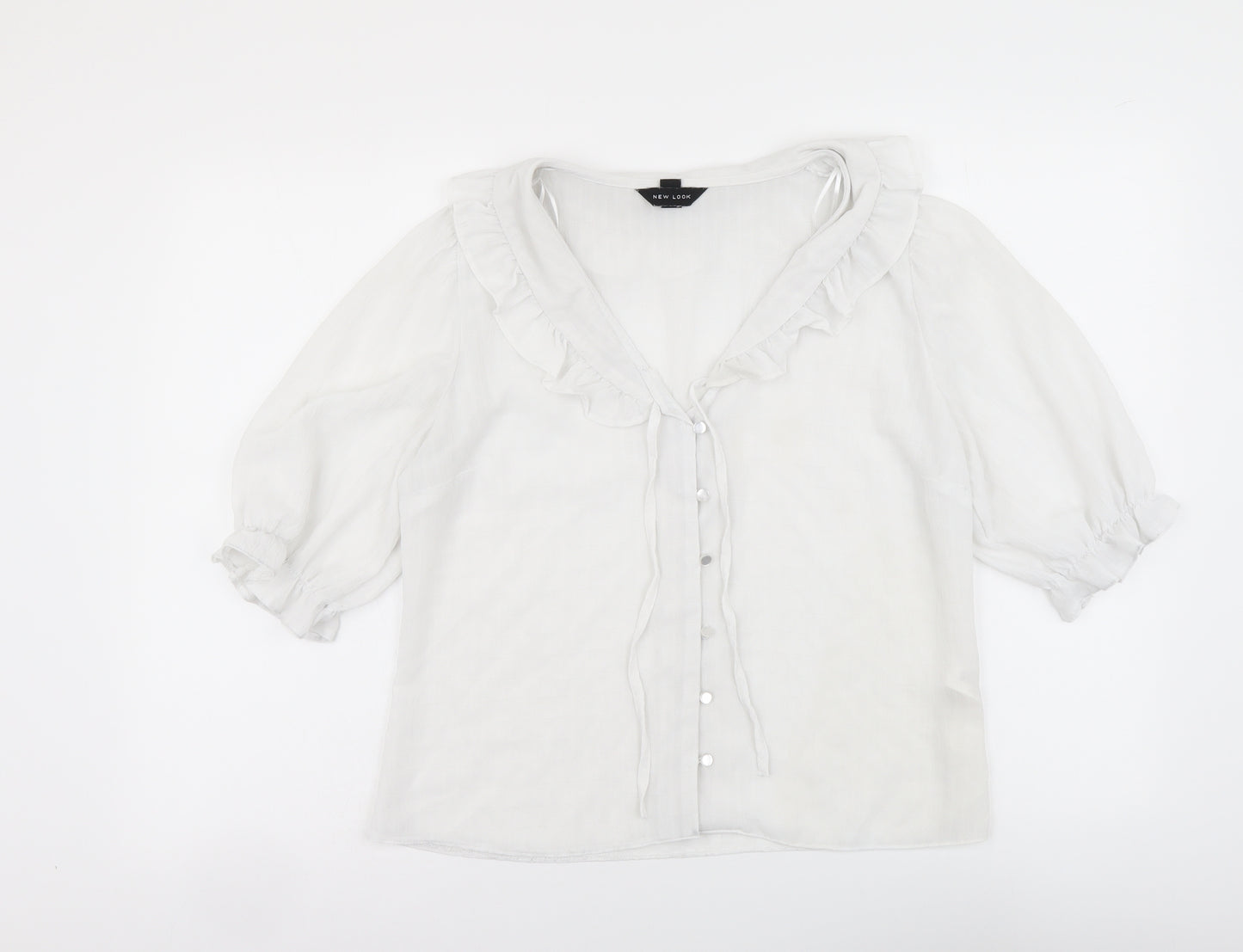 New Look Womens White Polyester Basic Button-Up Size 12 Collared