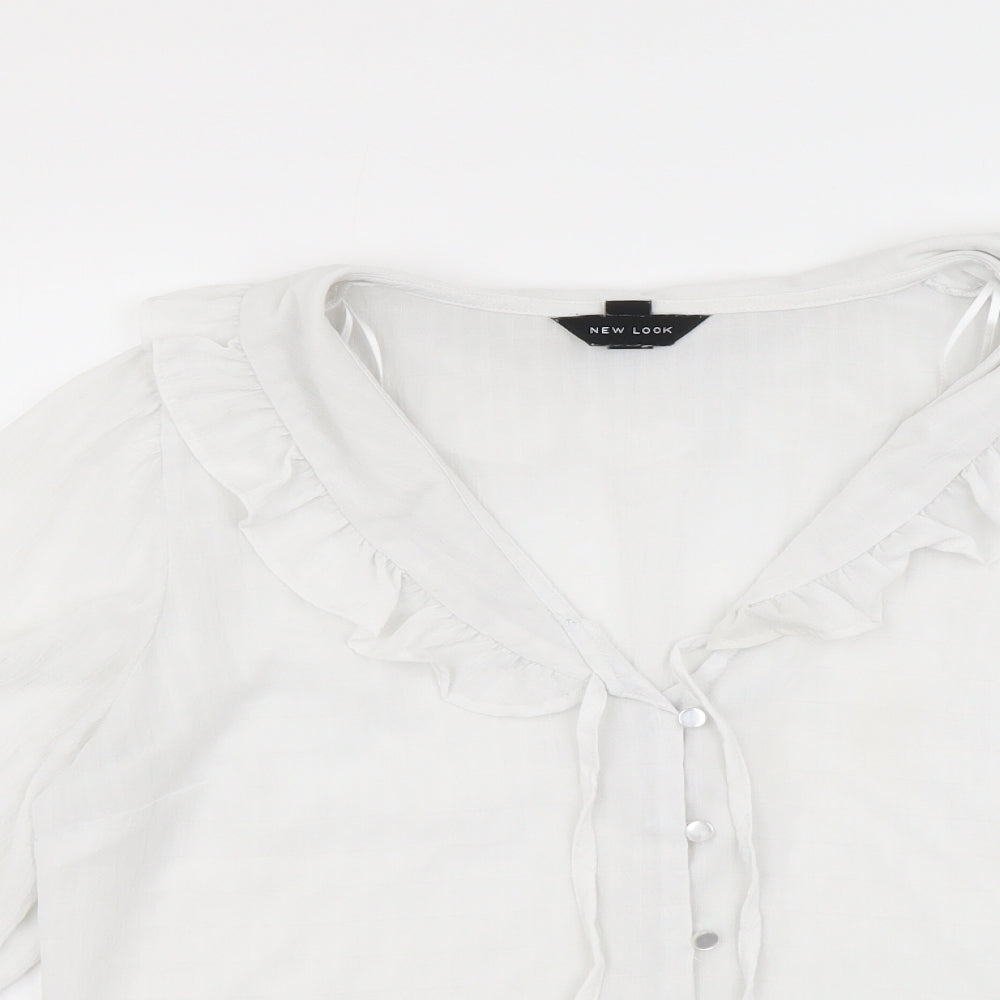 New Look Womens White Polyester Basic Button-Up Size 12 Collared