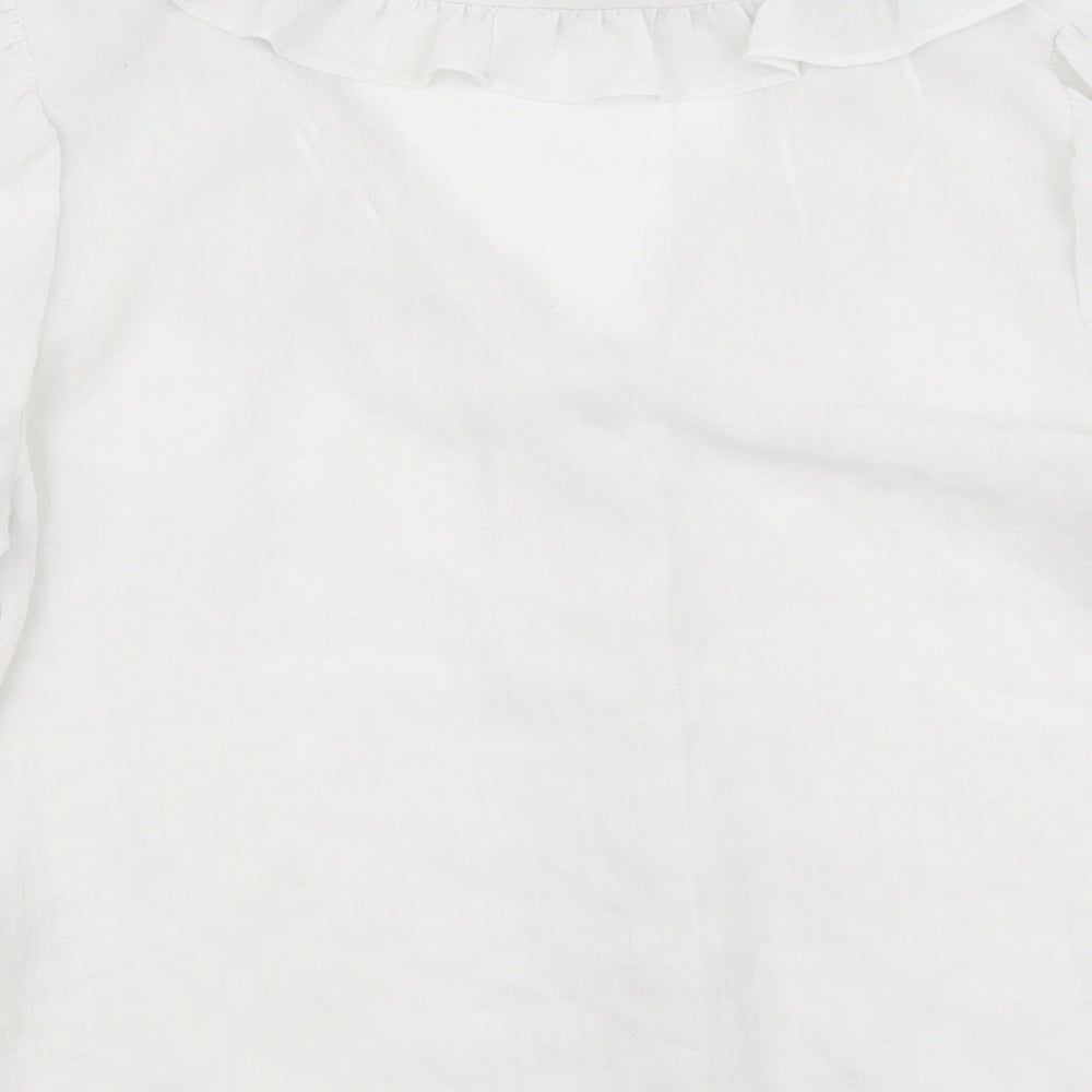 New Look Womens White Polyester Basic Button-Up Size 12 Collared
