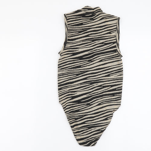 Primark Womens Beige Animal Print Polyester Bodysuit One-Piece Size XS Snap - Zebra skin pattern