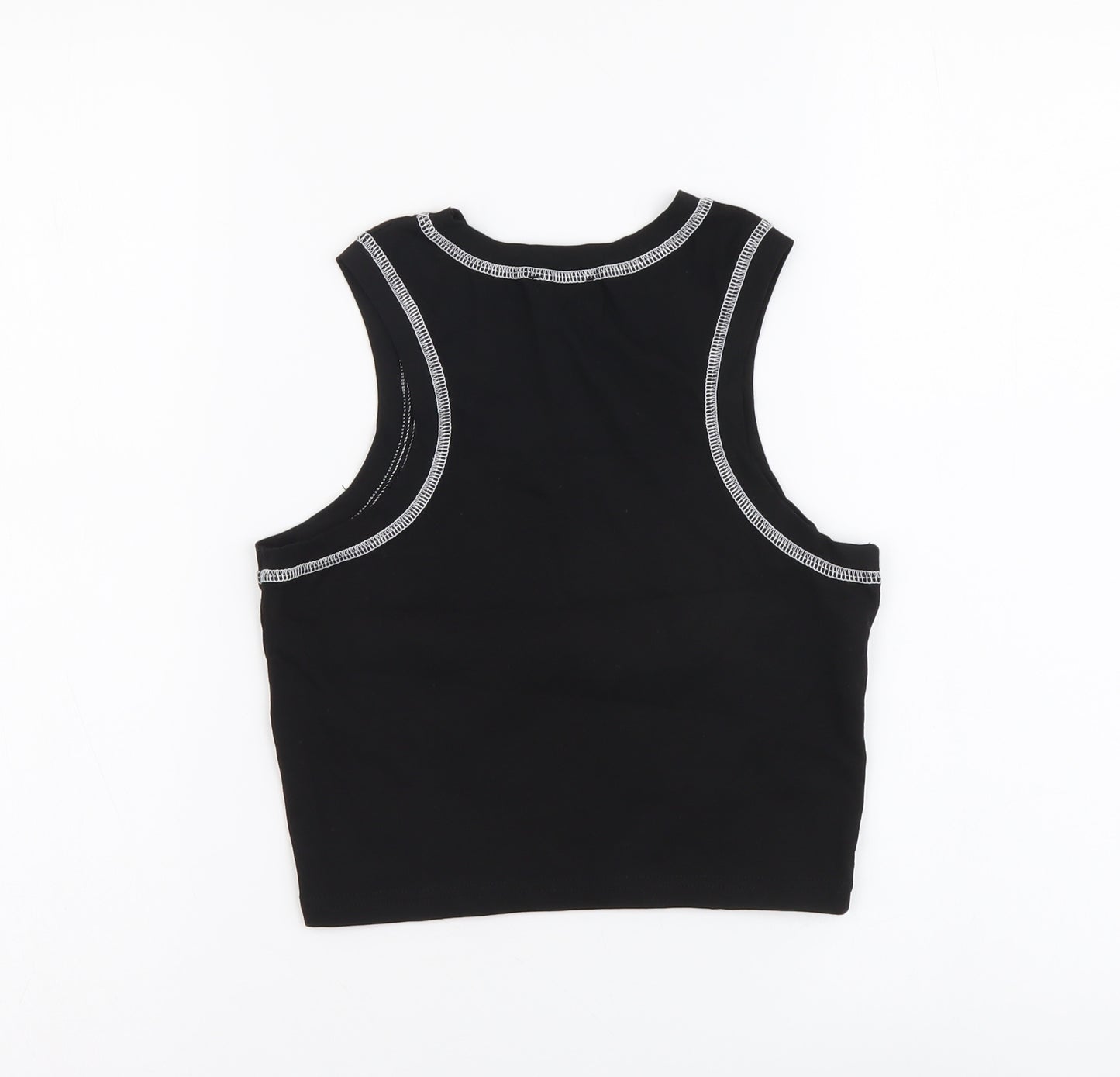 Boohoo Womens Black Cotton Cropped Tank Size 12 Round Neck - DSGN STUDIO
