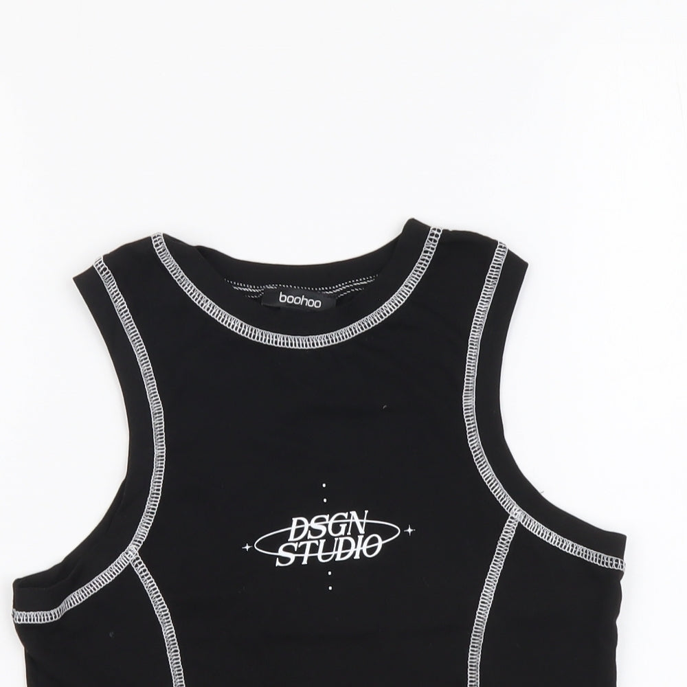 Boohoo Womens Black Cotton Cropped Tank Size 12 Round Neck - DSGN STUDIO
