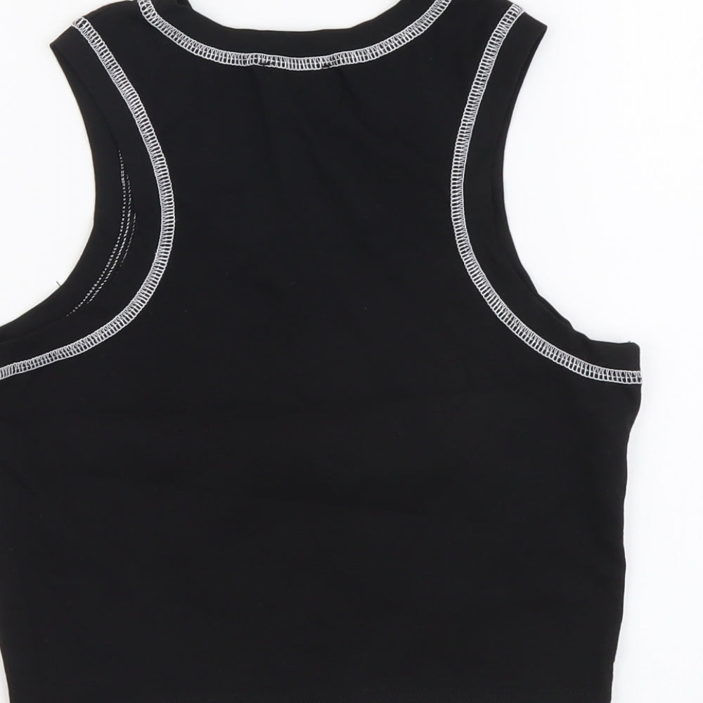 Boohoo Womens Black Cotton Cropped Tank Size 12 Round Neck - DSGN STUDIO