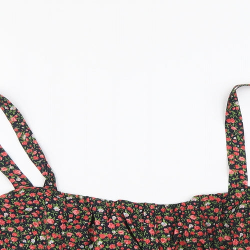 Boohoo Womens Black Floral Polyester Cropped Tank Size 20 Square Neck