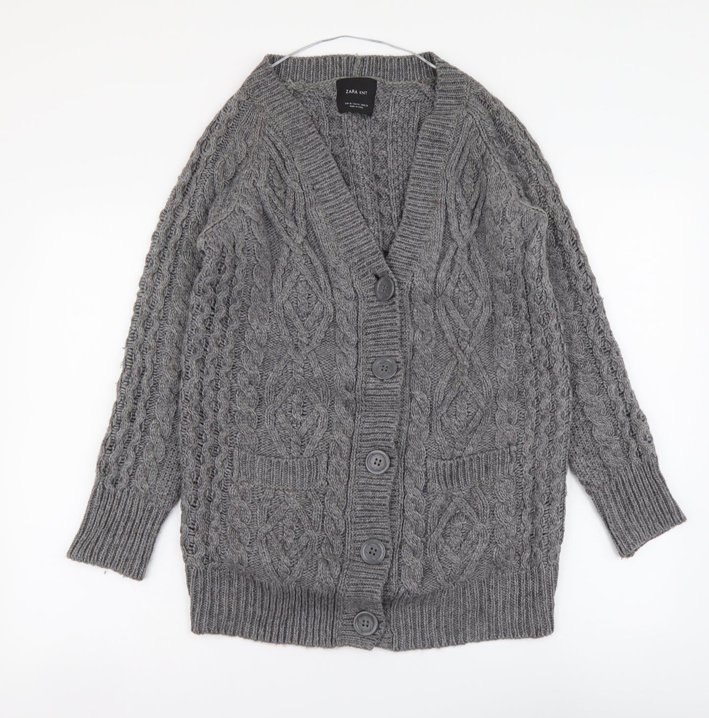 Zara Womens Grey V-Neck Acrylic Cardigan Jumper Size M