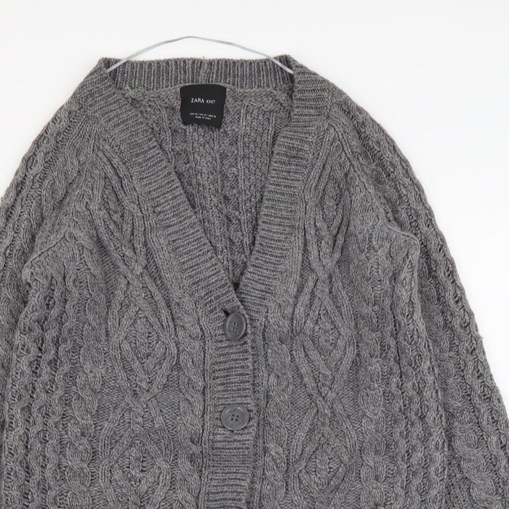 Zara Womens Grey V-Neck Acrylic Cardigan Jumper Size M