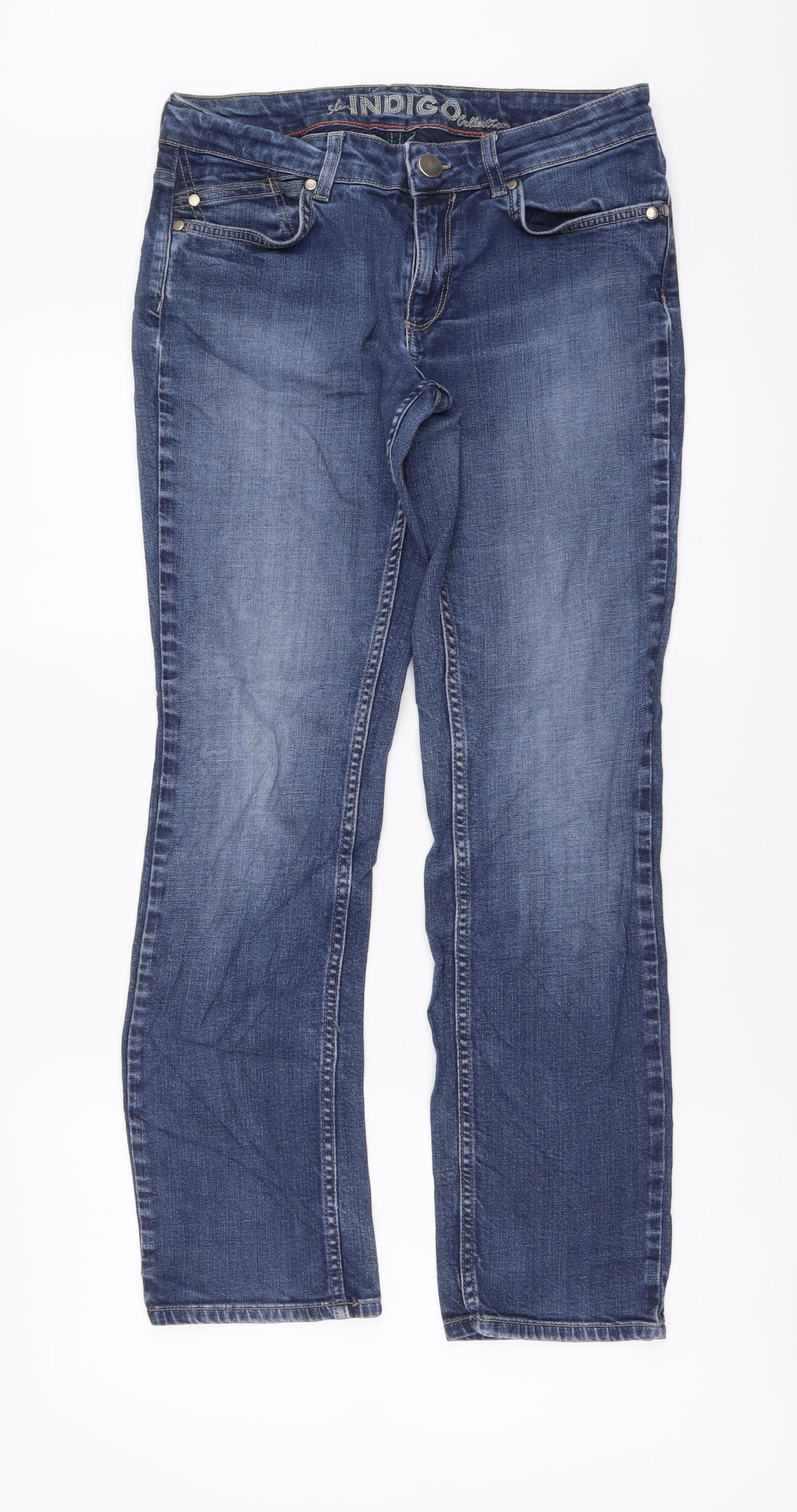 Marks and Spencer Womens Black Cotton Straight Jeans Size 12 L29 in Regular Button