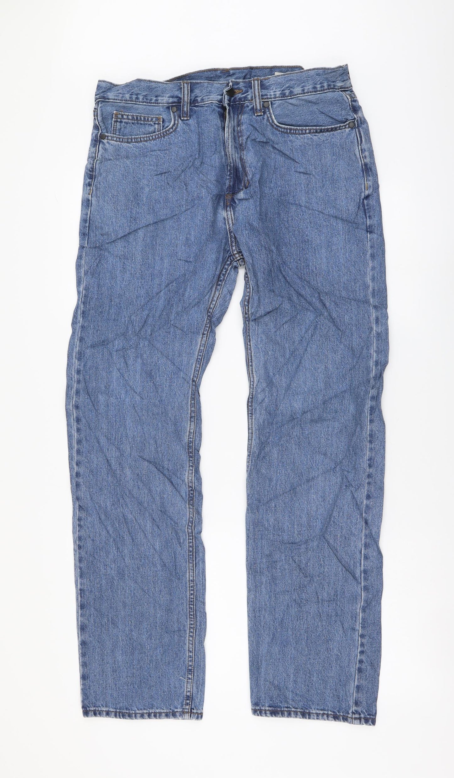 Marks and Spencer Mens Blue Cotton Skinny Jeans Size 32 in L31 in Regular Button