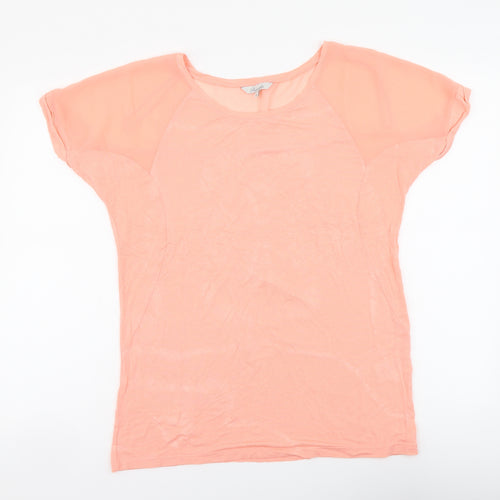 Peacocks Womens Pink Polyester Basic T-Shirt Size 14 Round Neck