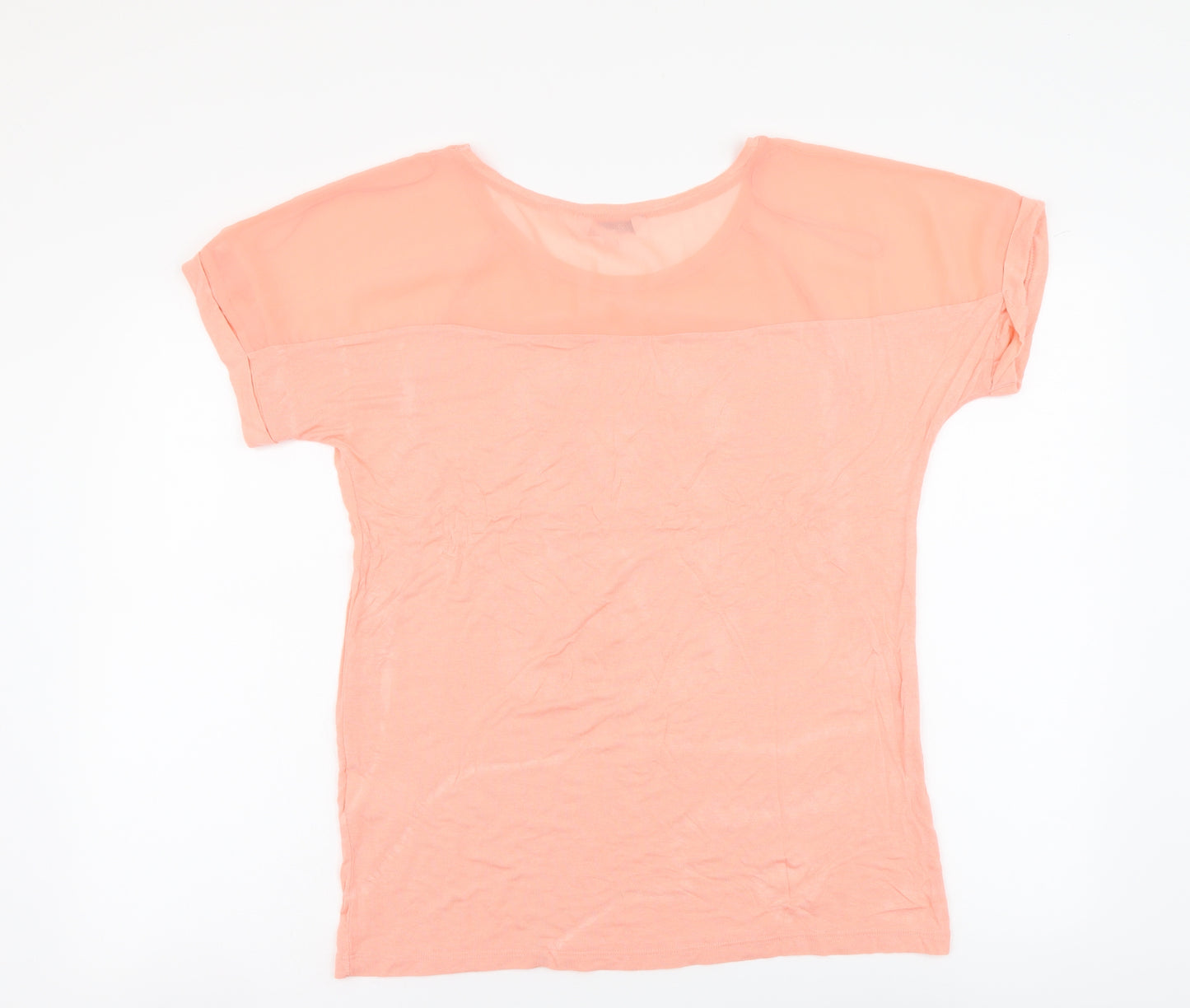 Peacocks Womens Pink Polyester Basic T-Shirt Size 14 Round Neck