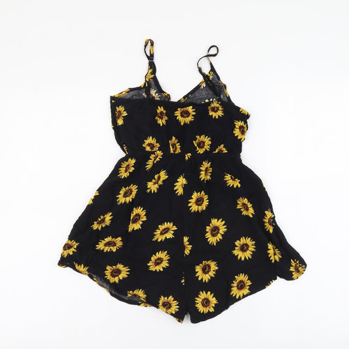 Zaful Womens Black Floral Polyester Playsuit One-Piece Size 4 Pullover