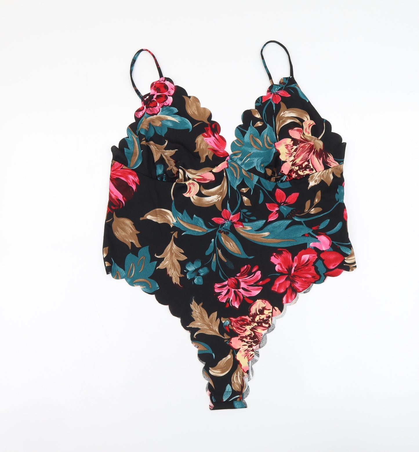 SheIn Womens Multicoloured Floral Polyester Bodysuit One-Piece Size XL Snap