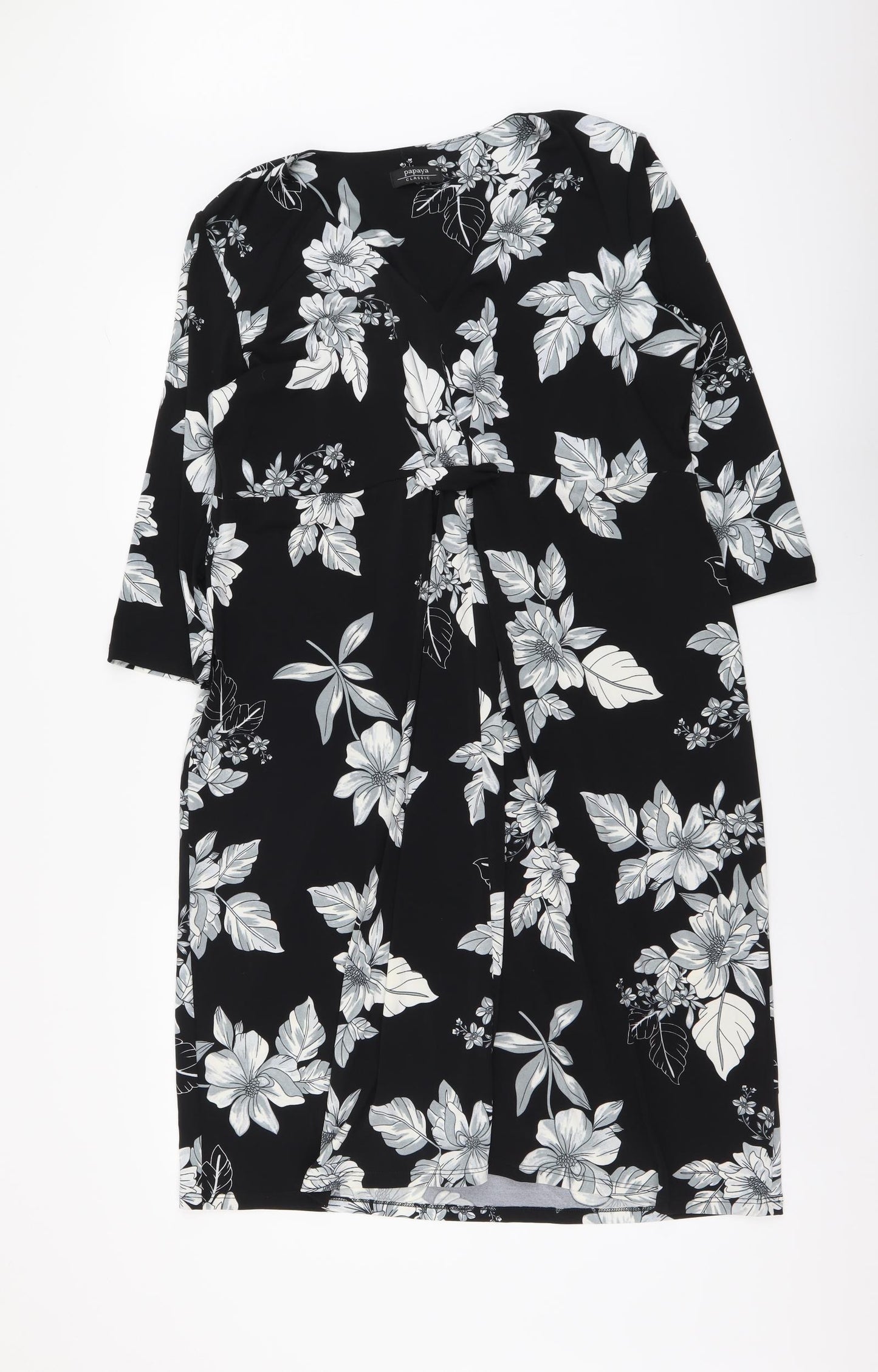 Papaya Womens Black Floral Polyester Bodycon Size 18 V-Neck Pullover