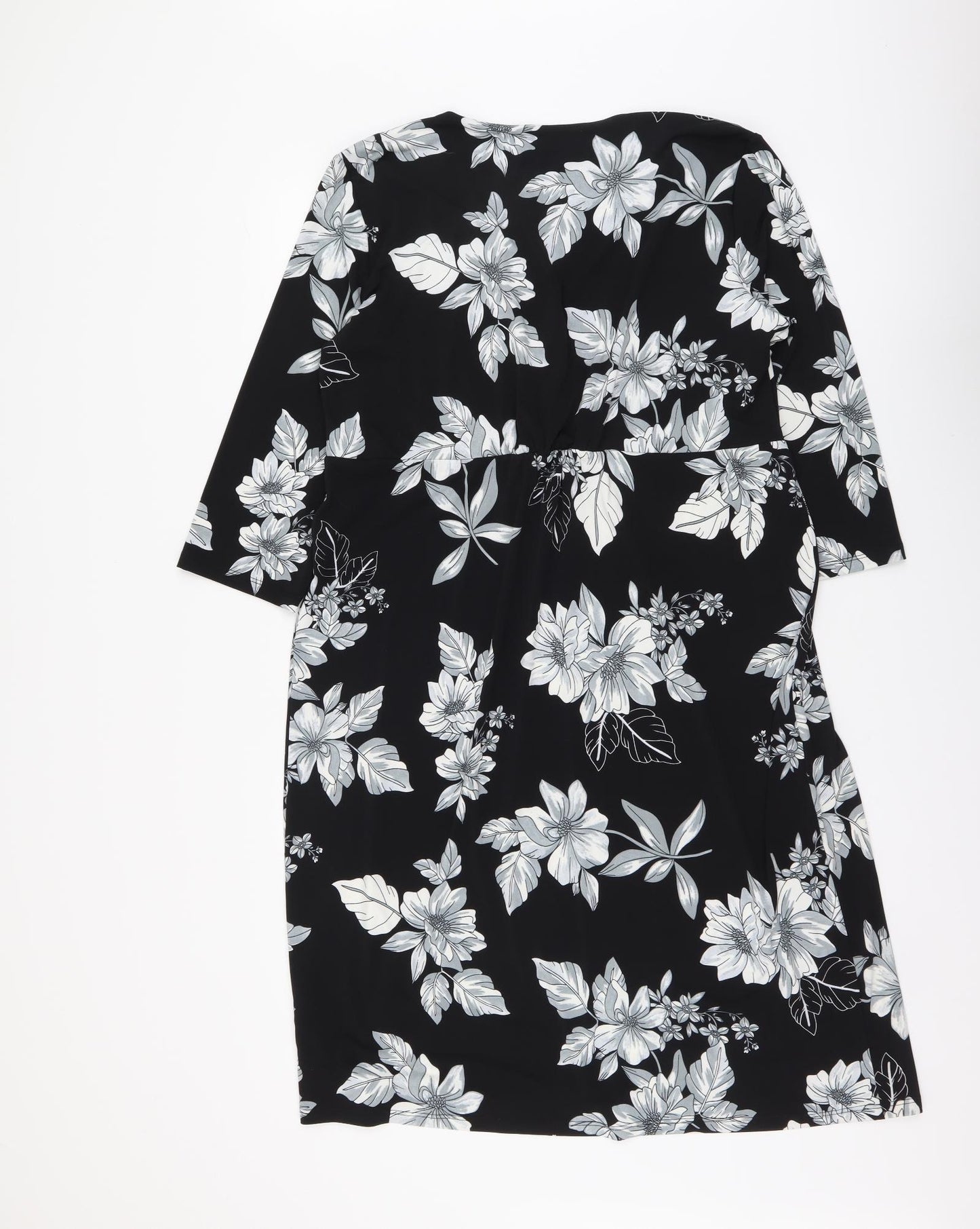 Papaya Womens Black Floral Polyester Bodycon Size 18 V-Neck Pullover