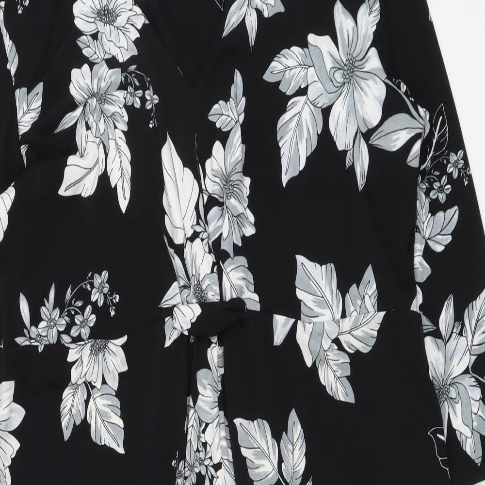 Papaya Womens Black Floral Polyester Bodycon Size 18 V-Neck Pullover