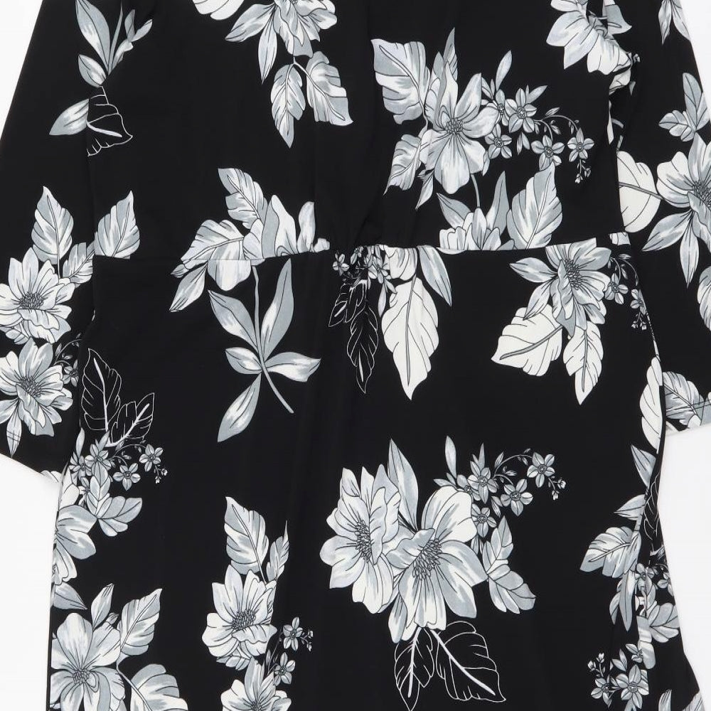 Papaya Womens Black Floral Polyester Bodycon Size 18 V-Neck Pullover
