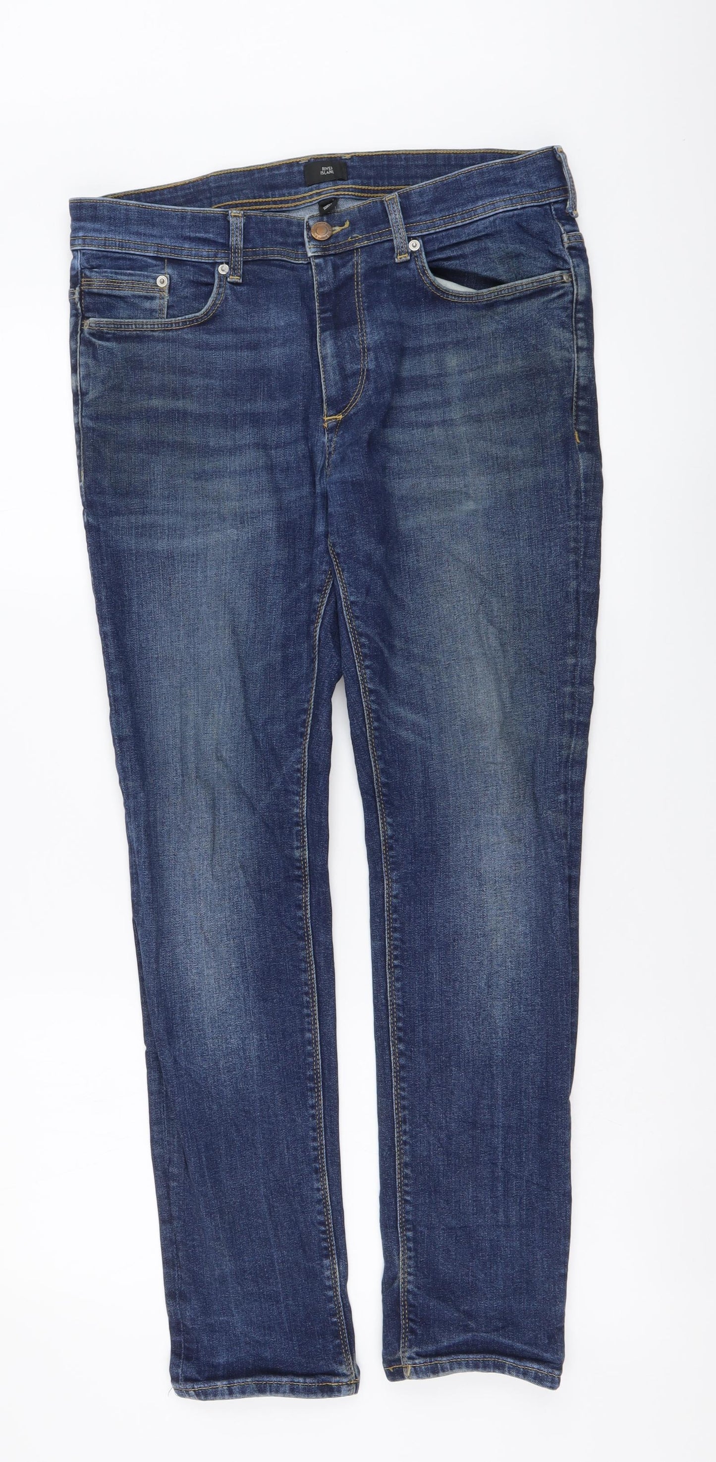 River Island Womens Blue Cotton Skinny Jeans Size 32 in L30 in Regular Button