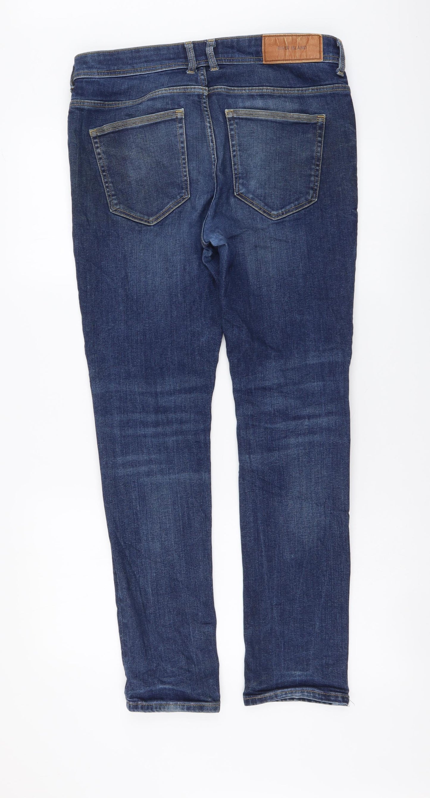 River Island Womens Blue Cotton Skinny Jeans Size 32 in L30 in Regular Button