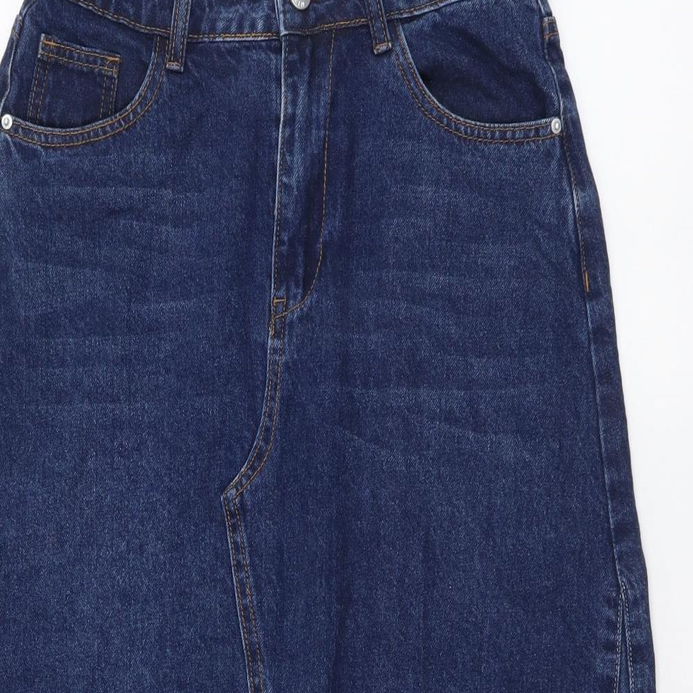 SheIn Womens Blue Cotton A-Line Skirt Size M Button
