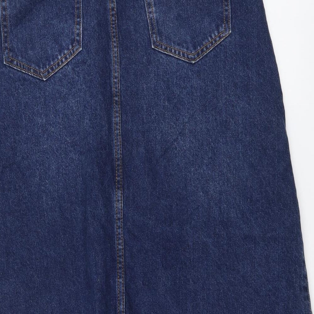 SheIn Womens Blue Cotton A-Line Skirt Size M Button
