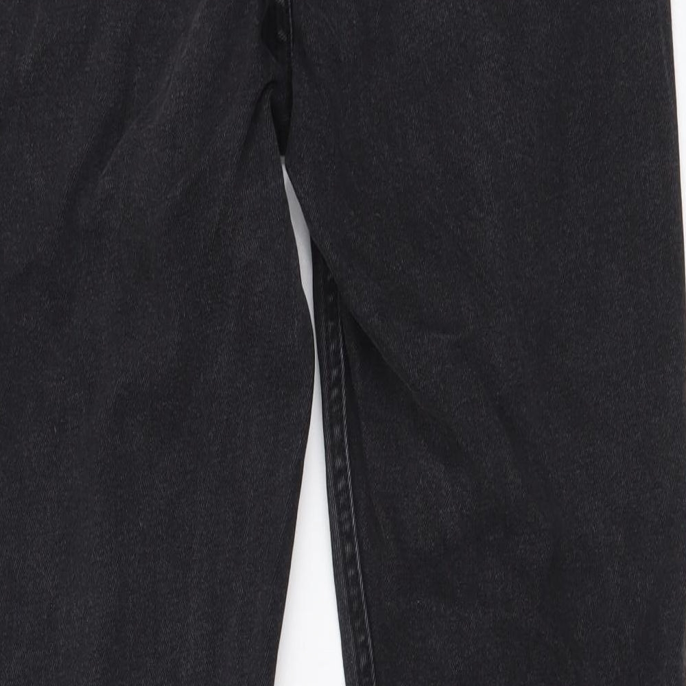 Miss Selfridge Womens Black Cotton Straight Jeans Size 12 L27 in Regular Button - Flower Detail
