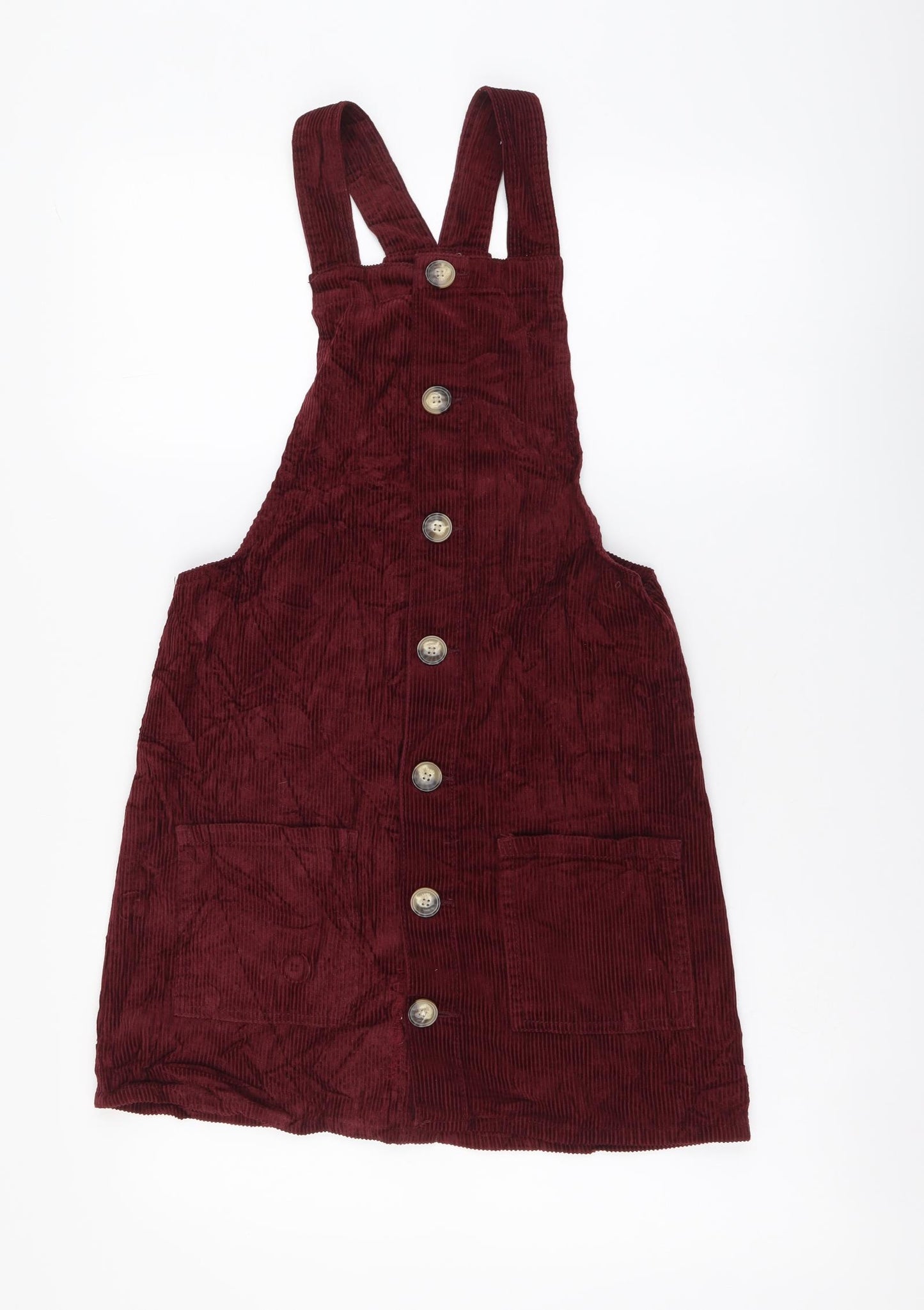 Denim & Co. Womens Red Cotton Pinafore/Dungaree Dress Size 8 Square Neck Button