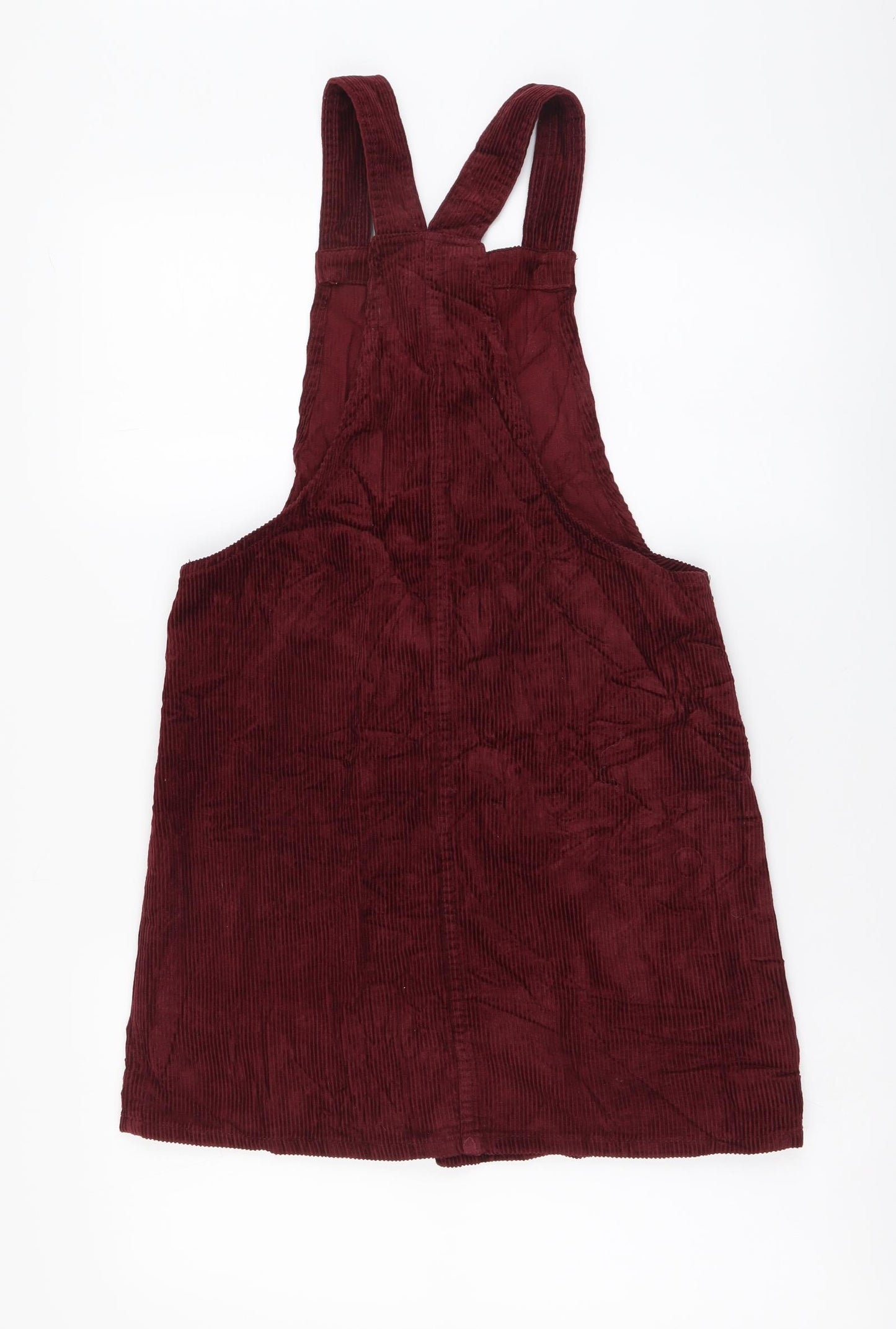Denim & Co. Womens Red Cotton Pinafore/Dungaree Dress Size 8 Square Neck Button