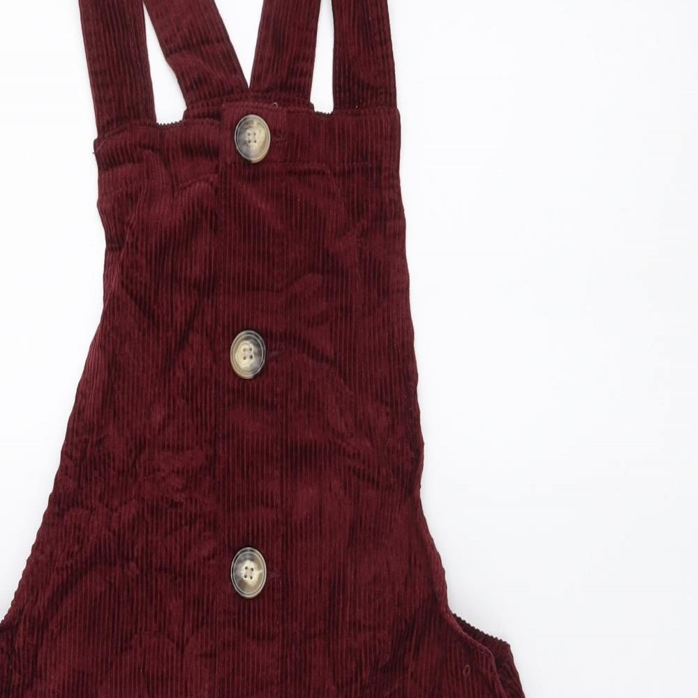 Denim & Co. Womens Red Cotton Pinafore/Dungaree Dress Size 8 Square Neck Button