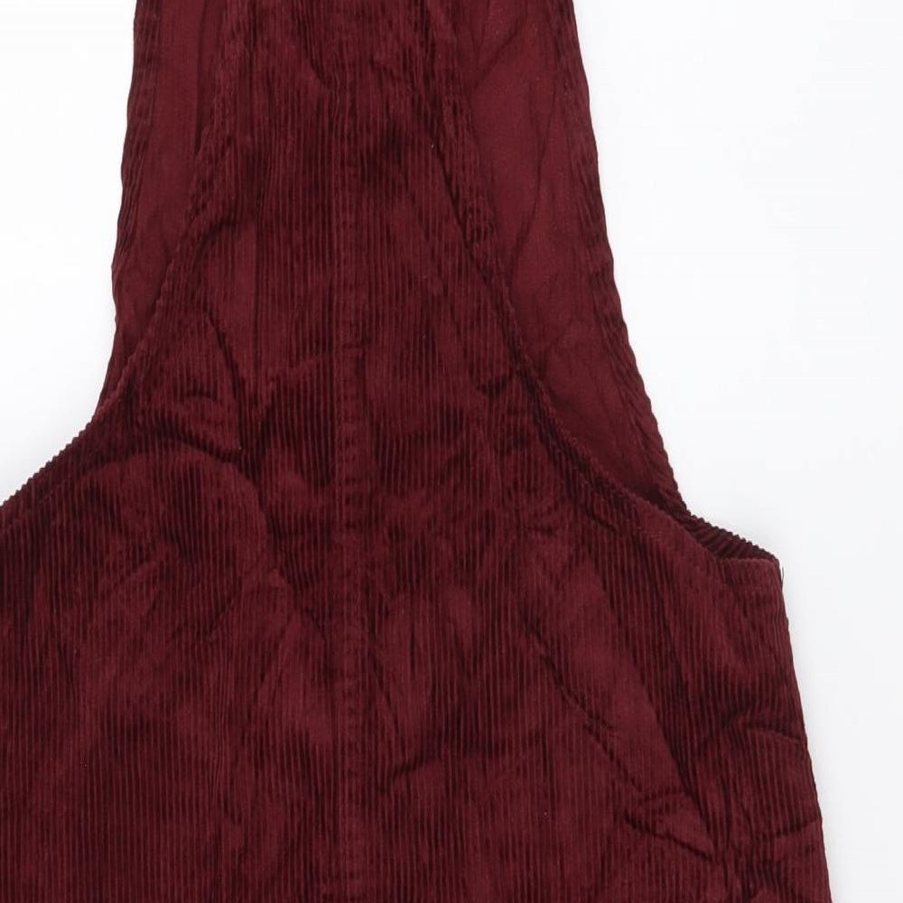 Denim & Co. Womens Red Cotton Pinafore/Dungaree Dress Size 8 Square Neck Button