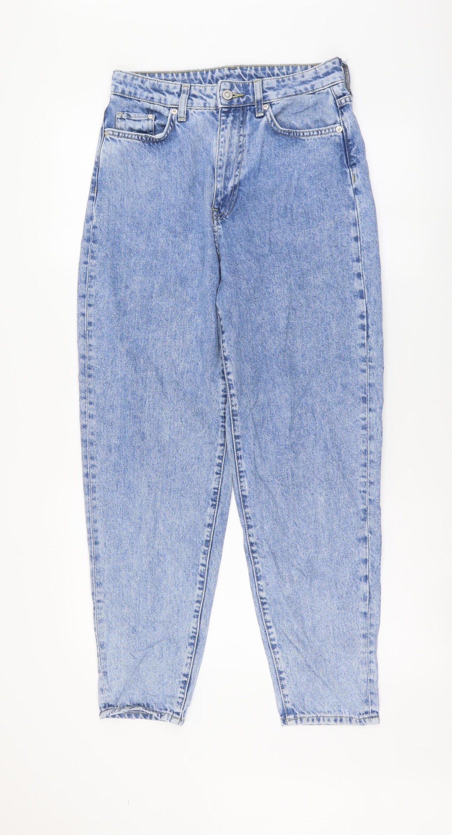 H&M Womens Blue Cotton Tapered Jeans Size S L27 in Regular Button