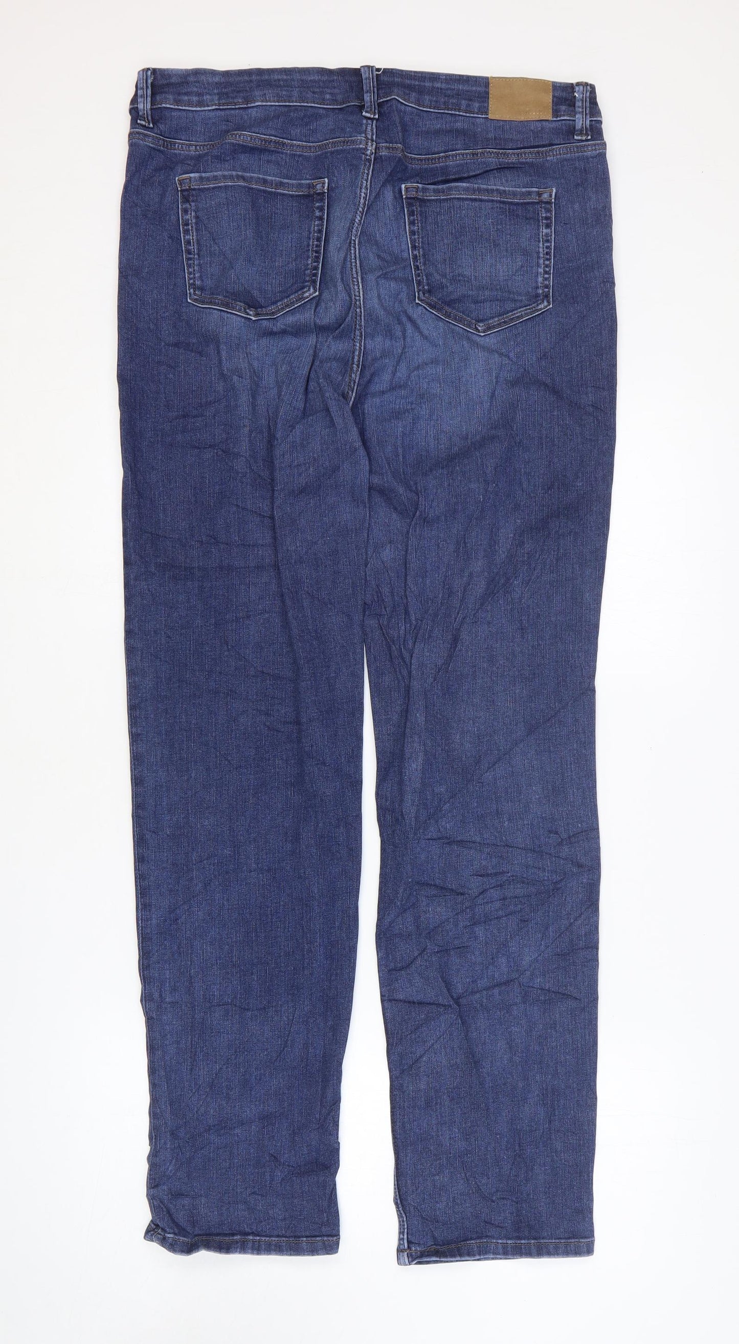 Marks and Spencer Womens Blue Cotton Straight Jeans Size 16 L31 in Regular Zip
